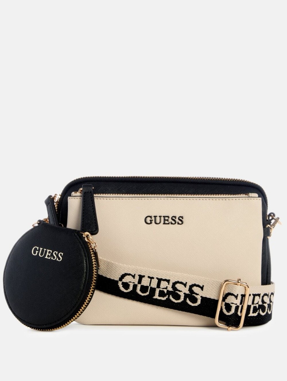 GUESS Black & Cream Crossbody with Coin Pouch